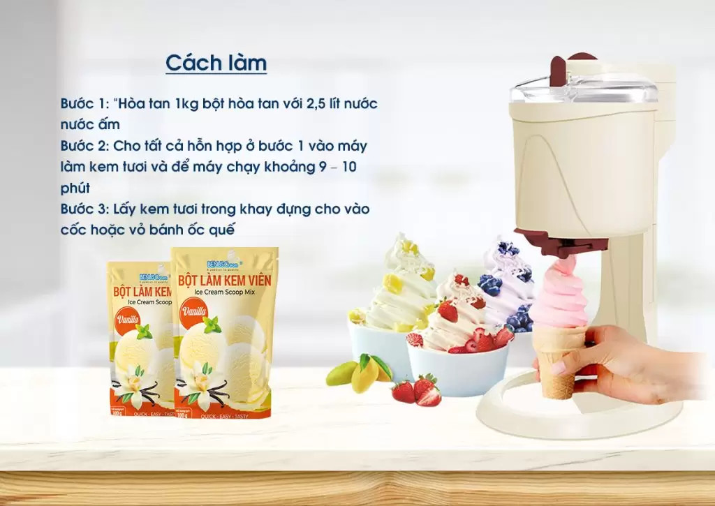 03 bước cực đơn giản đ&ecirc;̉ có c&acirc;y kem tươi mát lạnh