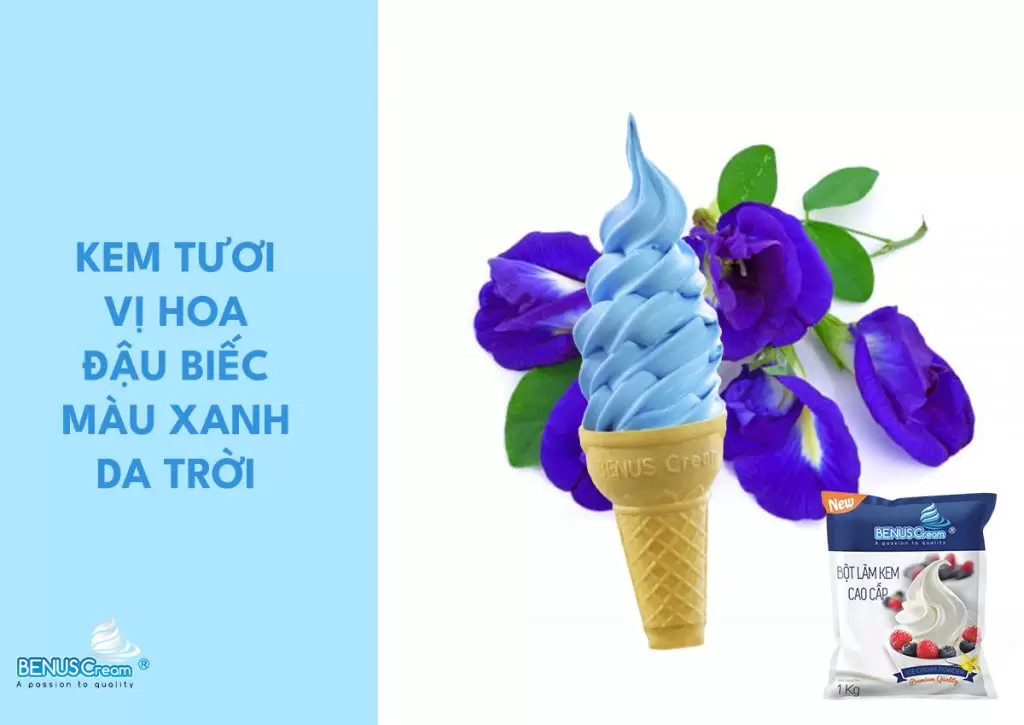 Kem tươi vị hoa đậu biếc màu xanh da trời
